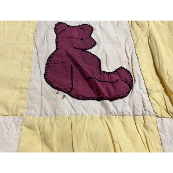 Vintage Handmade Patchwork Baby Quilt Teddy Bears 1940's Damaged READ - Picture 4 of 9